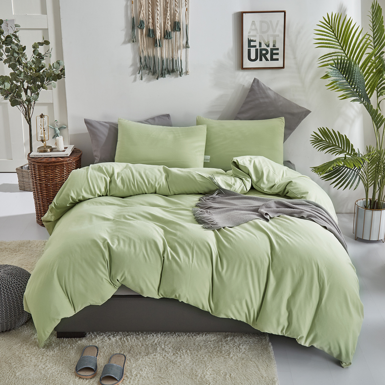 Amazon.com: KAREVER Light Green Comforter Set King Solid Sage